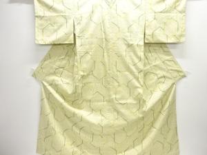 亀甲に抽象模様織出し十日町紬着物